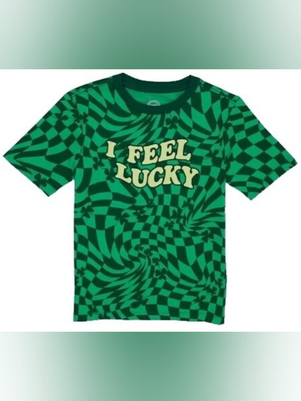"I FEEL LUCKY" Green Short Sleeve Graphic Tee Kids Size L (10-12)